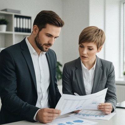 Business owner reviewing financial documents with a tax accountant, showing transparent communication
