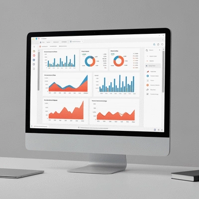 Graph and charts displaying financial metrics on a computer screen, symbolizing the tracking of KPIs with automated bookkeeping